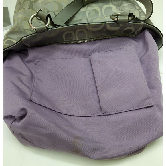 Coach Penelope Signature Gray Canvas Leather Trim Zipper Tote Shoulder Bag - Picture 11 of 13